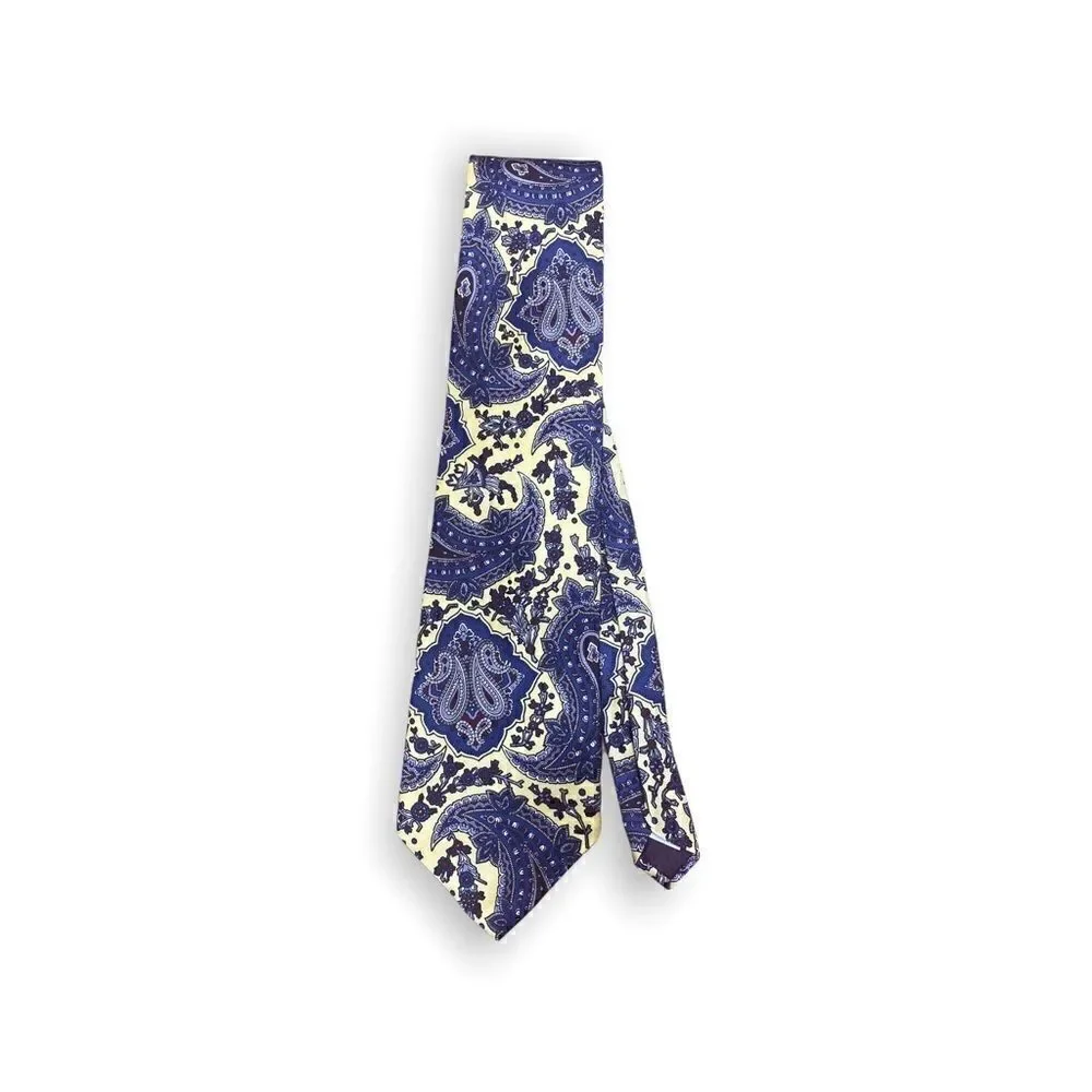 John Weitz 100% silk tie yellow with blue paisley pattern